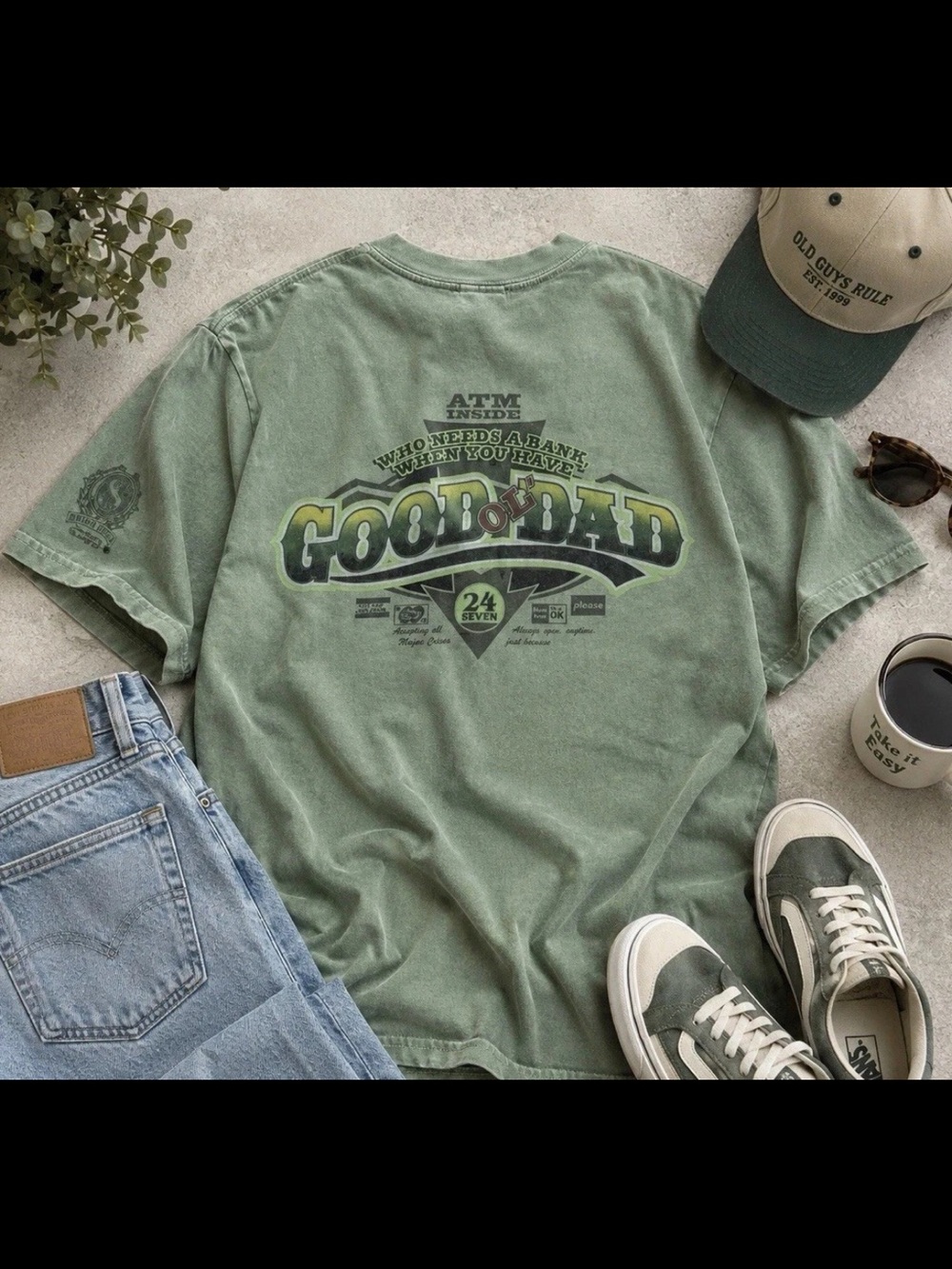 Crazy Shirts Hawaii Good’ol Dad M Graphic T Shirt Green Vintage Style Girl Dad